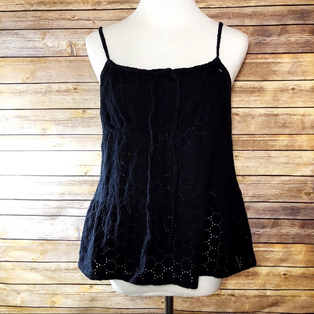 Roxy Dark Navy Blue Eyelet Floral Lace Tank Top